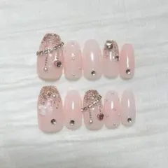 008ネイルチップ オーダー受付 ピンク リボン