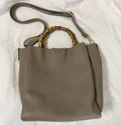 バンブーハンドル 2way バッグ グレージュ フェイクレザー