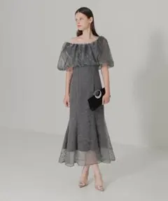 LEJA 2WAYオフショルダーパフスリーブマーメイドワンピースドレス　グレー