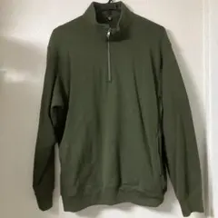 【美品】ユニクロ　スウェットハーフジップシャツ　Olive　オリーブ　XL