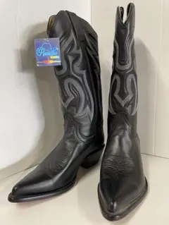 ブラックウエスタンブーツ レザー刺繍入り
