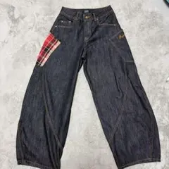 RHNDE ワイドパンツ　チェック柄切替　デニム