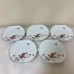 深川製磁 有田焼 銘々皿 花 鳥 波型 5枚セット