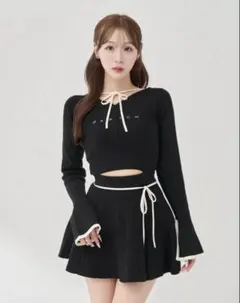 ダーリッチ　ウエストオープンリボンデザインニットミニワンピース