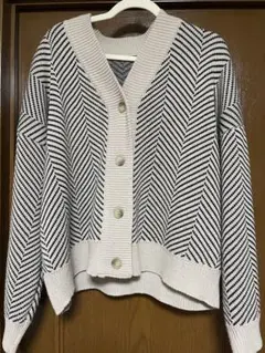 白黒ストライプ ニットカーディガン