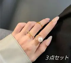 新品！ゴールド 3点セットリング　パール　きれいめ