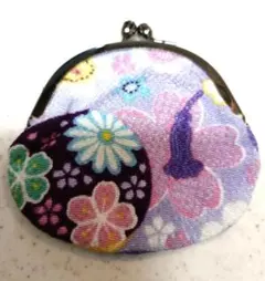 花柄ちりめん　和柄　がま口コインケース