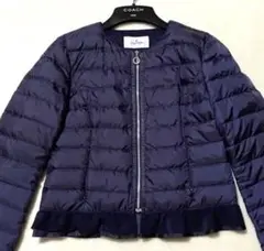 【極美品✨】クレージュ ノーカラー ダウンジャケット シルク 裾フリル 紺 38