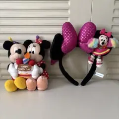 ミッキーミニーのBirthday ぬいぐるみとミニーディズニーランドカチューシャ