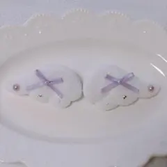 天使の羽　ヘアクリップ　紫　パープル　リボン　ハート　星　ハンドメイド