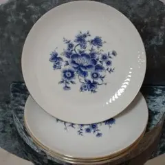 レトロ 食器 花柄 金枠 アンティーク 4枚セット