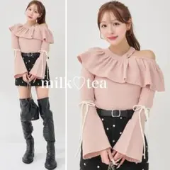 新品タグ付き ダーリッチ ベルスリーブフリルニットトップス ピンク