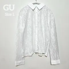 【GU】ジーユー（L）花柄 シャツ ブラウス レース トップス 白