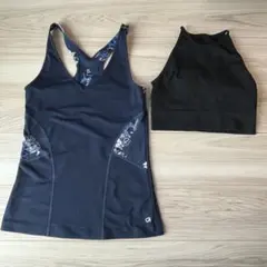 Mサイズ2枚セット★GAP紺色の花柄ヨガウェア＆GUショート丈黒ヨガタンクトップ