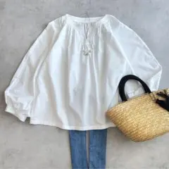 美品 ◆ 6(ROKU) 定価1,9万　ギャザーブラウス　コットン　ホワイト