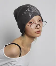 Dark Gray Knit Beanie with Rhinestone - メルカリ