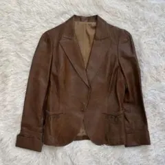 【レザージャケット】デザインポケット　豚革　高級感　サイズ38 古着