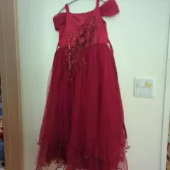 赤オフショルダー　ドレス150　発表会　クリスマス