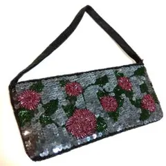 【美品】ポーチ　ビーズ　花柄