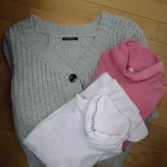 タートルネック　フリース　裏起毛　ニット　カーディガン　セット　まとめ売り