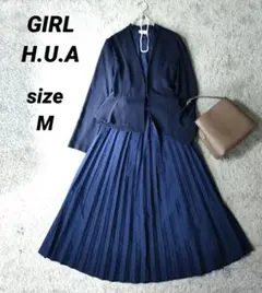 セレモニースーツ　ママスーツ　フォーマル　ワンピース　ネイビー　セットアップ　M