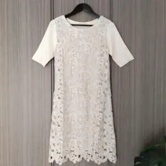 Cara ニットワンピース レース アイボリー 半袖 大きいサイズのサムネイル