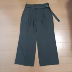 ベルト付き ワイドスラックス ダークグレー M トレンドシルエットのサムネイル