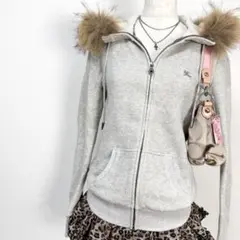 y2k❤️ BURBERRY BLUE LABEL ロゴ ファー ジップパーカー