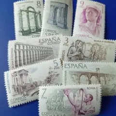 9476 外国切手 スペイン 1974年 古代ローマ時代の遺跡や遺物 8V凹版