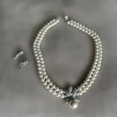 本真珠 ステーションネックレス 3way ブルーグレーパール クリッカー付 