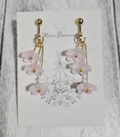 ハンドメイド　イヤリング　桜　ピンクグラデーション