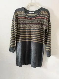 【chocolraffine robe】グレー系長袖ニットチュニック