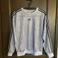 adidas メッシュ ジャージ ブルーグレー ストライプ入り
