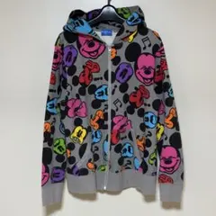 ディズニー　ジップアップ　フーディー　【L】　ミッキー　カラフル　羽織り