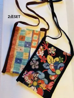 スマホショルダーバッグ　ハンドメイド　小物入れ　横かけポーチ　斜め掛けバッグ