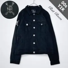 00s y2k レア▼Roen ブラックデニムジャケット　カバーオール　スカル