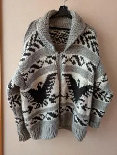 カナダ製？　バードモチーフ グレー ブラック ニット Lサイズ