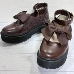 POETIQUE アンクルストラップ 厚底シューズ ブラウン リボン レース Mのサムネイル