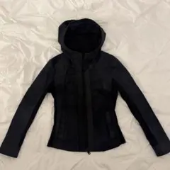 NO ID. レザージャケット パーカー 本革 ダークネイビー 切替 サイズ2