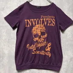 y2k 平成ギャル グランジ Tシャツ スカルプリント パープル ダークコア
