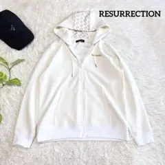 【レザレクション】美品ジップパーカー ホワイト 総ロゴ レディース レザレクション】美品ジップパーカー ホワイト 総ロゴ レディース