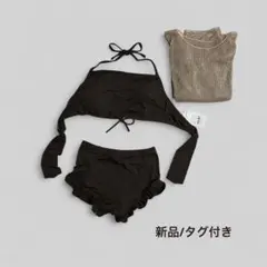 シアートップス付き ハイウエストフリルビキニ 3点セット 水着 セットアップ