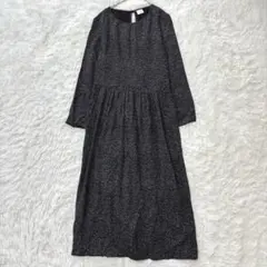 H&M ドット柄ロングワンピース 長袖 ブラック XS 春秋　ギャザー　シンプル