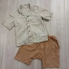 H&M チェック柄コットン 襟付きシャツ パンツ セットアップ 92