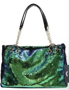 ハンドバッグ✨大容量キラキラ スパンコール 2way トートバッグ グリーン