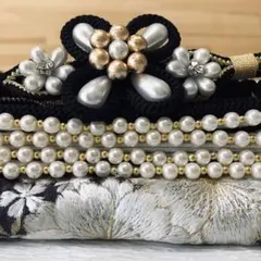 振袖小物3点セット 帯揚げ 帯締め 重ね襟 成人式 刺繍　パール　⑱