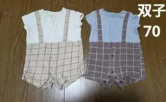 チェック柄ロンパース 2点セット 70