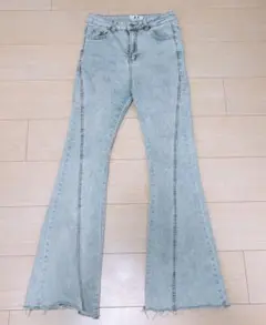 Y2K フレアデニムパンツ カットオフ加工 ライトブルー