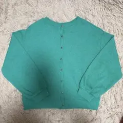 ターコイズ リブ編み 長袖カーディガン