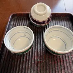 平安瑞光 鉢 高島屋特選和食器売り場 青色と赤色の陶器ボウル 木箱付き